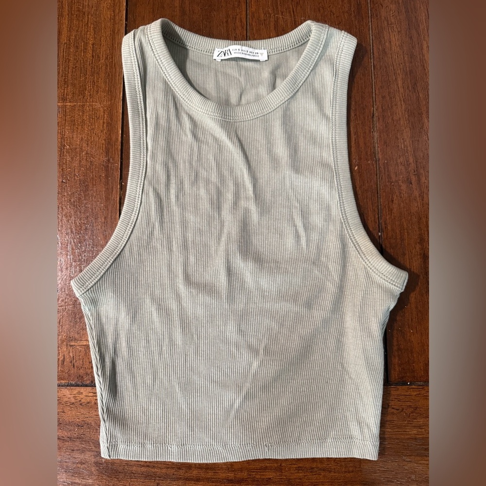 Zara Ribbed Tank Top - Sage green